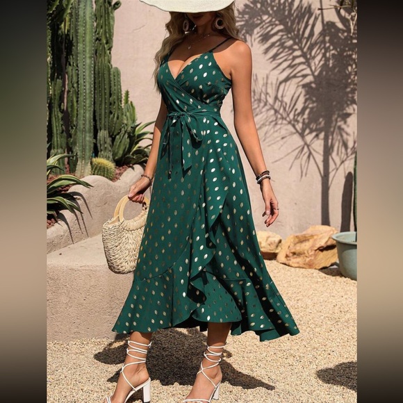 Boho gold polka dots wrap maxi dress - Picture 6 of 7